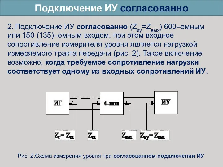 Подключение ИУ согласованно 2. Подключение ИУ согласованно (Zиу=Zвых) 600–омным или 150 (135)–омным