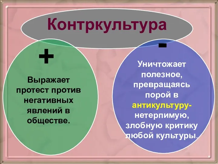 Выражает протест против негативных явлений в обществе. - Уничтожает полезное, превращаясь порой