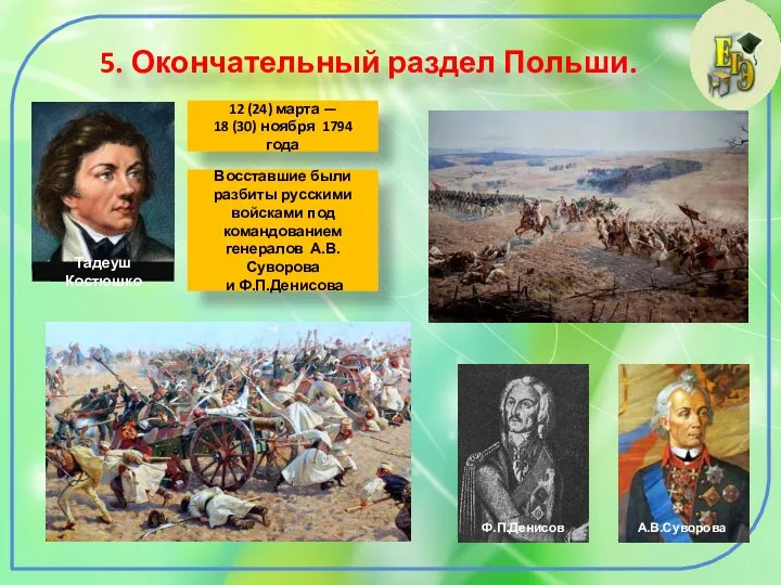 5. Окончательный раздел Польши. Тадеуш Костюшко 12 (24) марта — 18 (30)