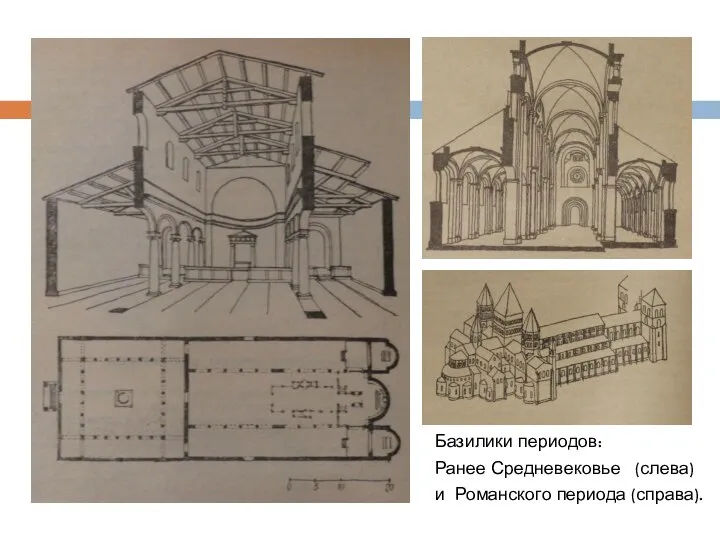 Базилики периодов: Ранее Средневековье (слева) и Романского периода (справа).