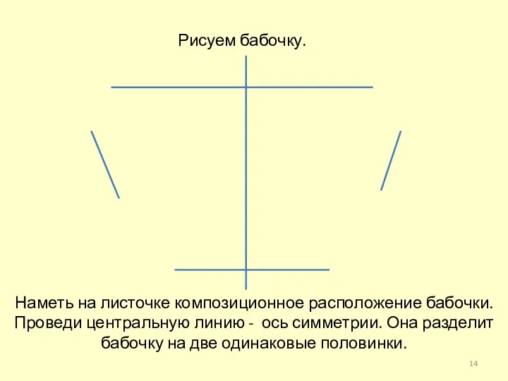 Наметь на листочке композиционное расположение бабочки. Проведи центральную линию - ось симметрии.