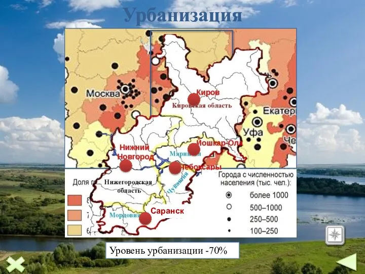 Урбанизация Уровень урбанизации -70%