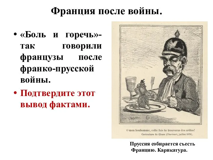 Франция после войны. «Боль и горечь»- так говорили французы после франко-прусской войны.