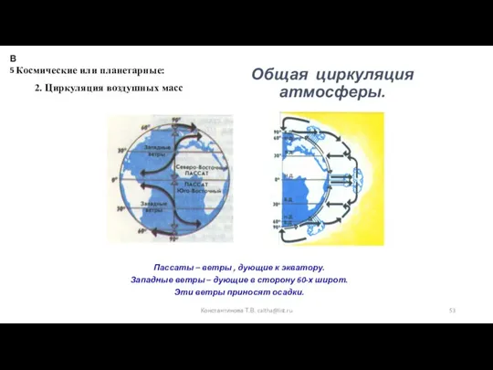 Общая циркуляция атмосферы. Пассаты – ветры , дующие к экватору. Западные ветры