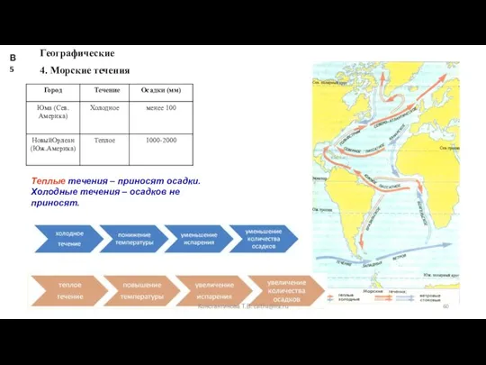 Теплые течения – приносят осадки. Холодные течения – осадков не приносят. Географические