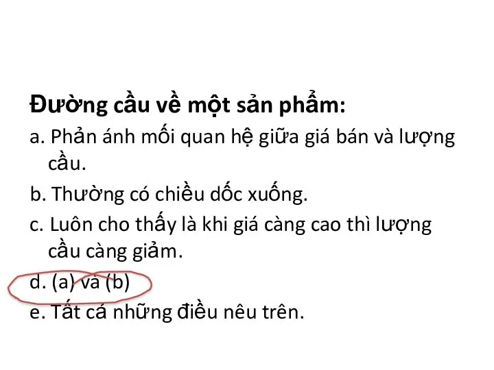 Đường cầu về một sản phẩm: a. Phản ánh mối quan hệ