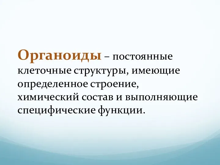 Органоиды – постоянные клеточные структуры, имеющие определенное строение, химический состав и выполняющие специфические функции.