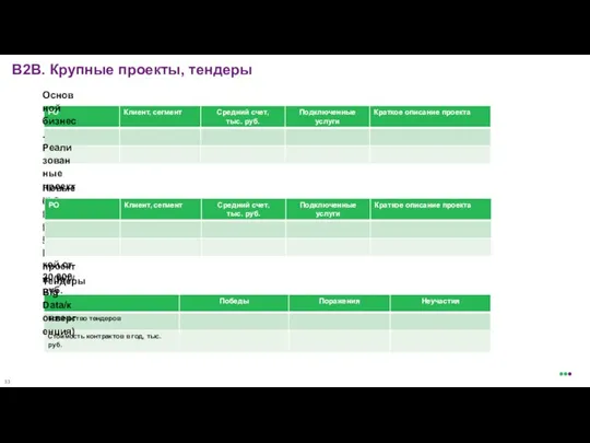 В2В. Крупные проекты, тендеры Основной бизнес. Реализованные проекты с ежемесячной выручкой от