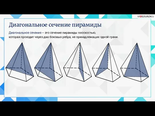Диагональное сечение пирамиды Диагональное сечение – это сечение пирамиды плоскостью, которая проходит