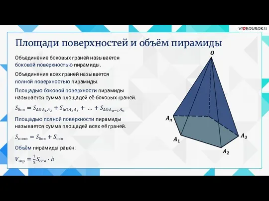 Площадью полной поверхности пирамиды называется сумма площадей всех её граней. Площади поверхностей