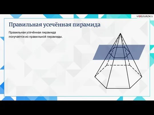 Правильная усечённая пирамида Правильная усечённая пирамида получается из правильной пирамиды.