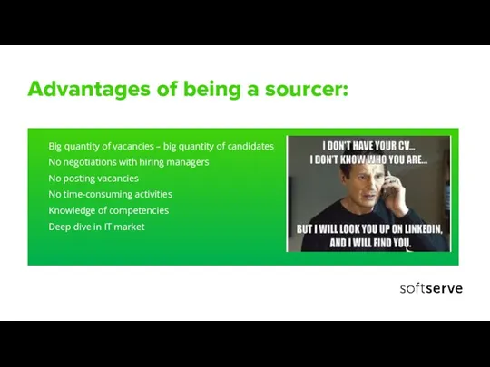 Advantages of being a sourcer: Big quantity of vacancies – big quantity