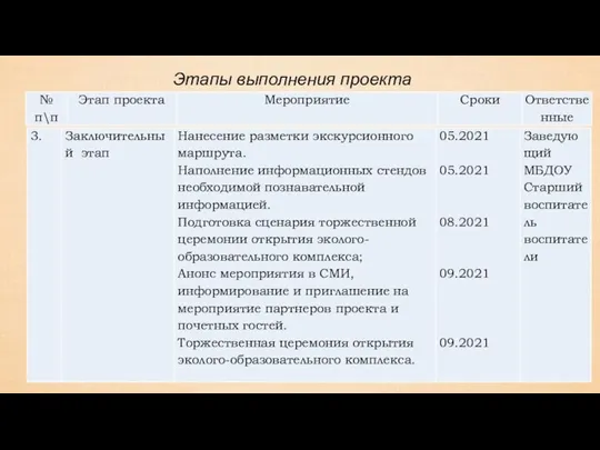 Этапы выполнения проекта