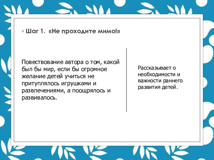 Шаг 1. «Не проходите мимо!» Повествование автора о том, какой был бы