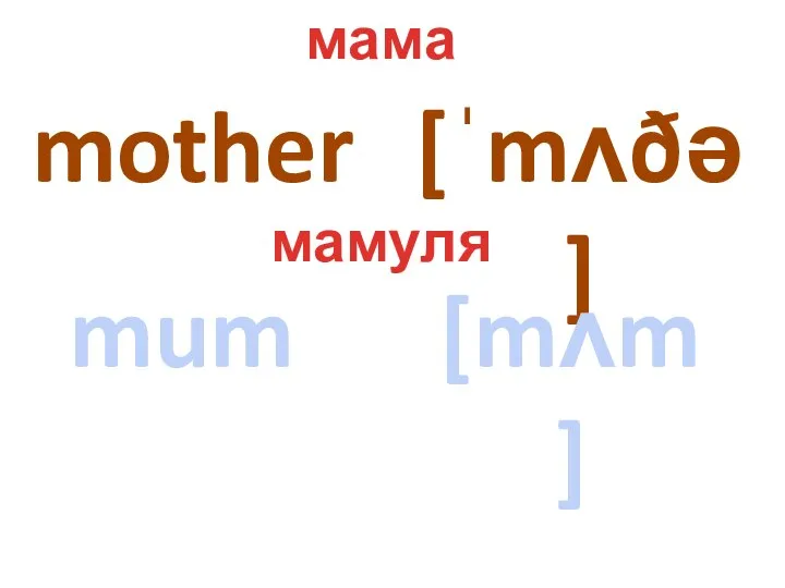 mother mum [ˈmʌðə] [mʌm] мама мамуля