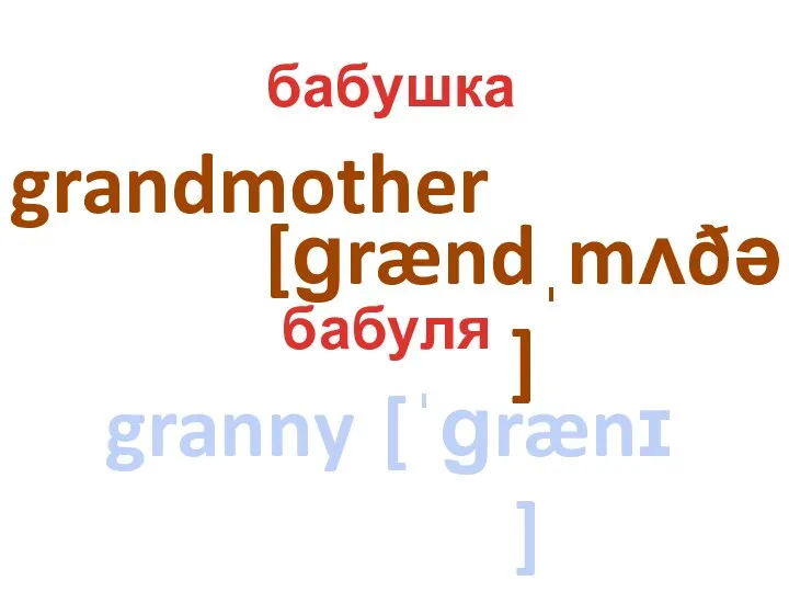 grandmother granny [ɡrændˌmʌðə] [ˈɡrænɪ] бабушка бабуля