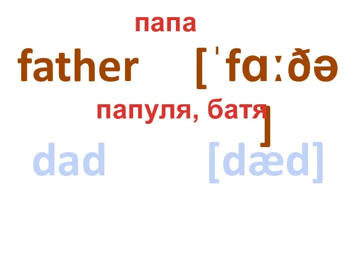 father dad [ˈfɑːðə] [dæd] папа папуля, батя