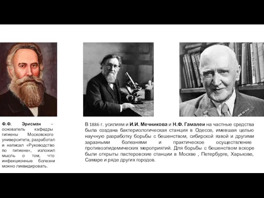 Ф.Ф. Эрисман – основатель кафедры гигиены Московского университета, разработал и написал «Руководство