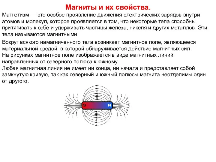 Вокруг всякого намагниченного тела возникает магнитное поле, являющееся материальной средой, в которой