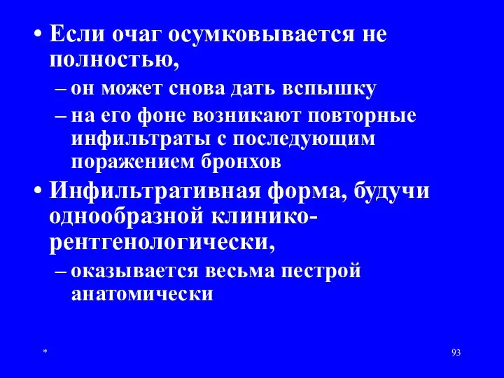 * Если очаг осумковывается не полностью, он может снова дать вспышку на