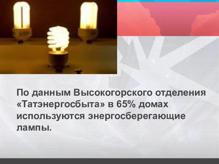 По данным Высокогорского отделения «Татэнергосбыта» в 65% домах используются энергосберегающие лампы.