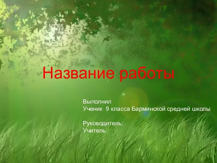 Название работы Выполнил Ученик 9 класса Барминской средней школы Руководитель: Учитель