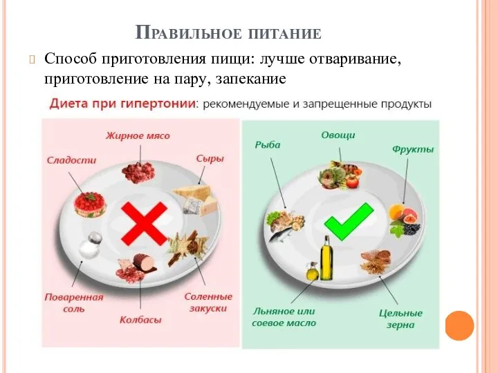 Правильное питание Способ приготовления пищи: лучше отваривание, приготовление на пару, запекание