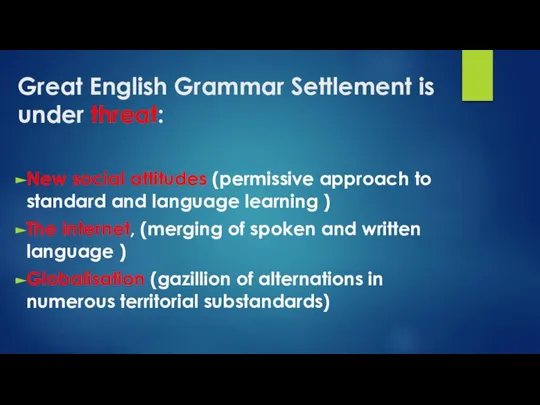 Great English Grammar Settlement is under threat: New social attitudes (permissive approach