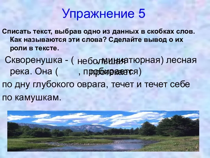 Упражнение 5 Списать текст, выбрав одно из данных в скобках слов. Как