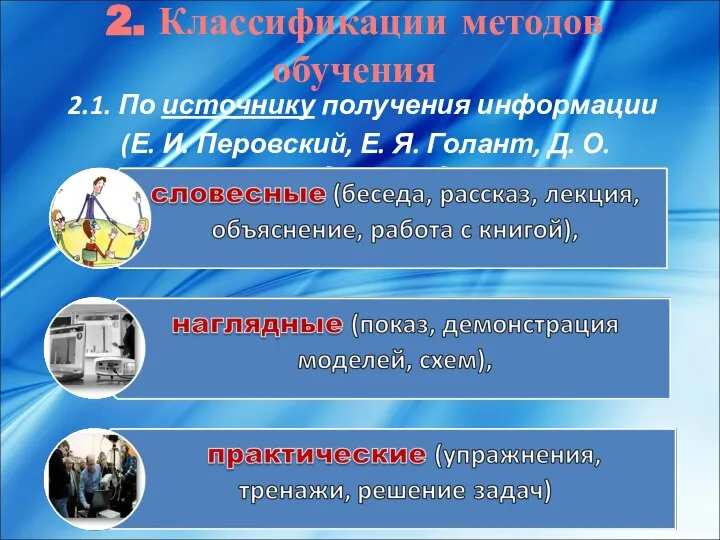 2. Классификации методов обучения 2.1. По источнику получения информации (Е. И. Перовский,