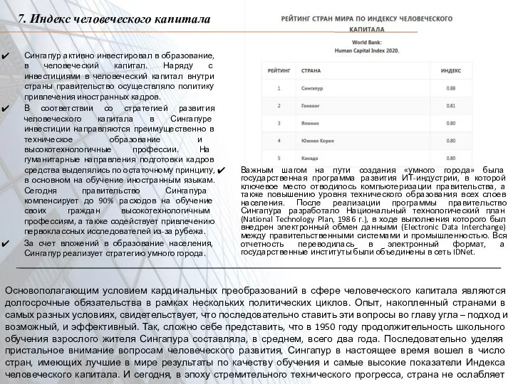 Сингапур активно инвестировал в образование, в человеческий капитал. Наряду с инвестициями в