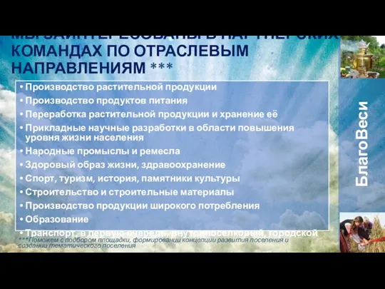 Производство растительной продукции Производство продуктов питания Переработка растительной продукции и хранение её