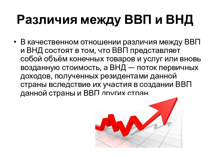 Различия между ВВП и ВНД В качественном отношении различия между ВВП и