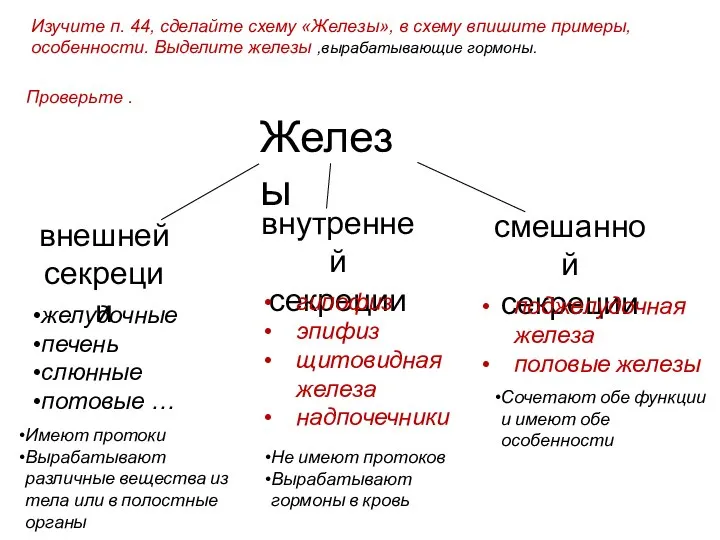 Железы внешней секреции внутренней секреции смешанной секреции желудочные печень слюнные потовые …