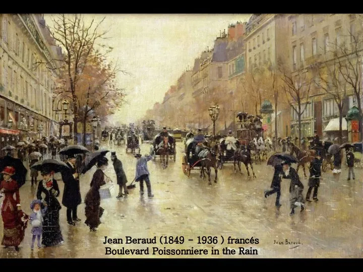 Jean Beraud (1849 - 1936 ) francés Boulevard Poissonniere in the Rain