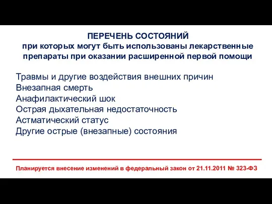 ПЕРЕЧЕНЬ СОСТОЯНИЙ при которых могут быть использованы лекарственные препараты при оказании расширенной