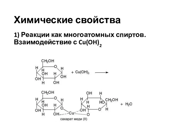 Химические свойства 1) Реакции как многоатомных спиртов. Взаимодействие с Cu(OH)2