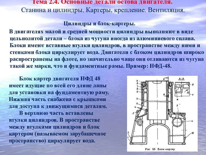 Тема 2.4. Основные детали остова двигателя. Станина и цилиндры. Картеры, крепление. Вентиляция.