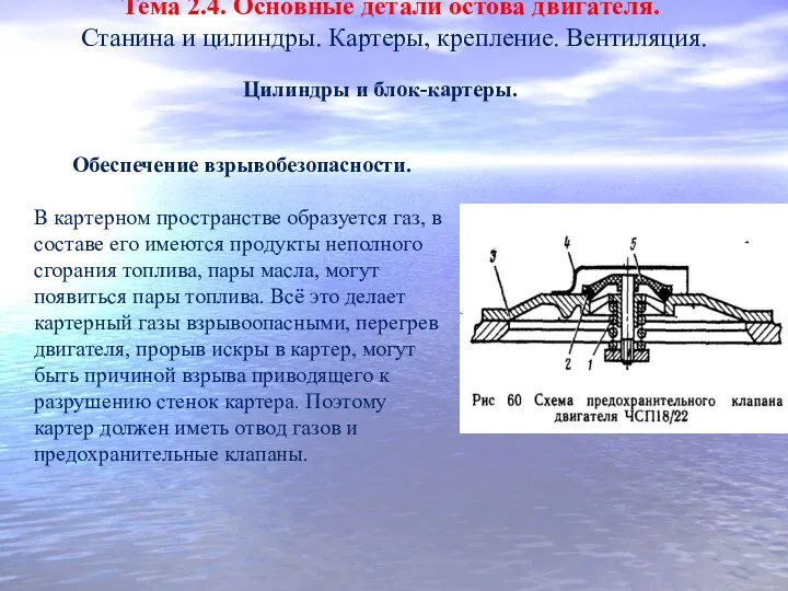 Тема 2.4. Основные детали остова двигателя. Станина и цилиндры. Картеры, крепление. Вентиляция.