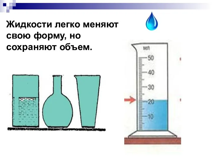 Жидкости легко меняют свою форму, но сохраняют объем.