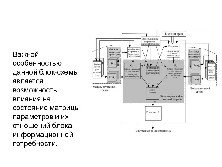 Важной особенностью данной блок-схемы является возможность влияния на состояние матрицы параметров и