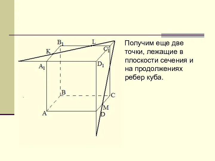 Получим еще две точки, лежащие в плоскости сечения и на продолжениях ребер куба.