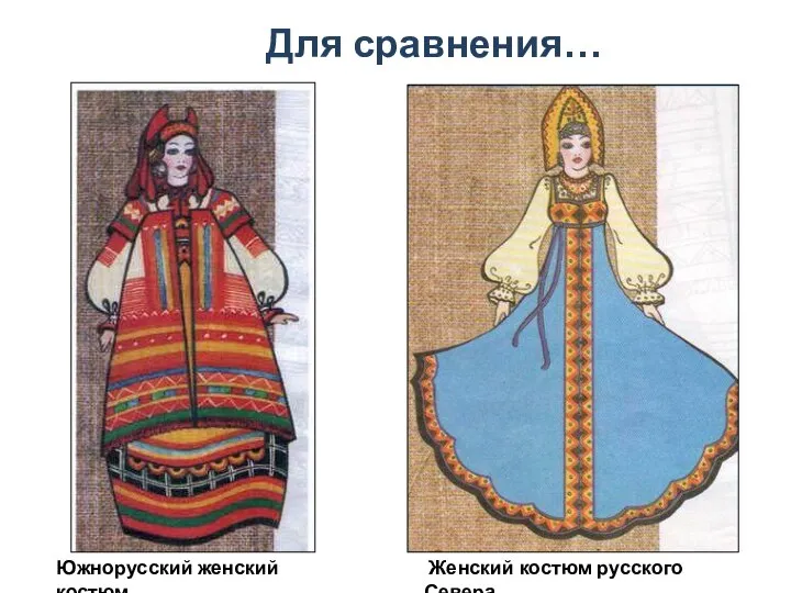 Для сравнения… Южнорусский женский костюм Женский костюм русского Севера