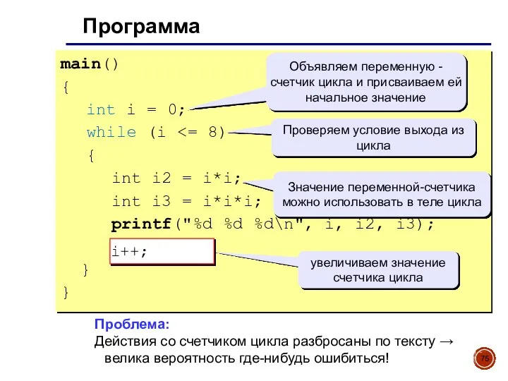 Программа main() { int i = 0; while (i { int i2