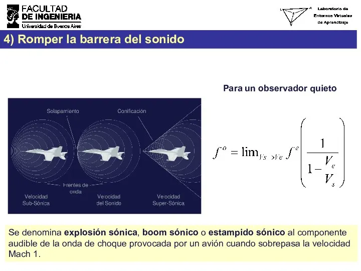 4) Romper la barrera del sonido Para un observador quieto Se denomina