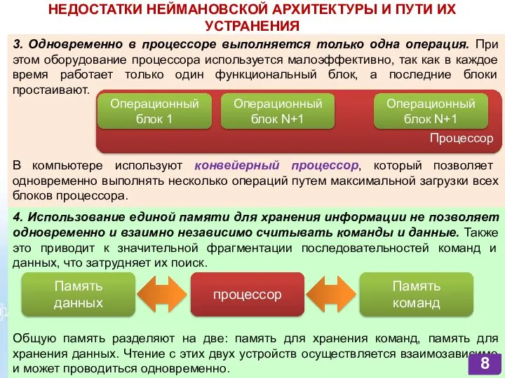 НЕДОСТАТКИ НЕЙМАНОВСКОЙ АРХИТЕКТУРЫ И ПУТИ ИХ УСТРАНЕНИЯ 3. Одновременно в процессоре выполняется