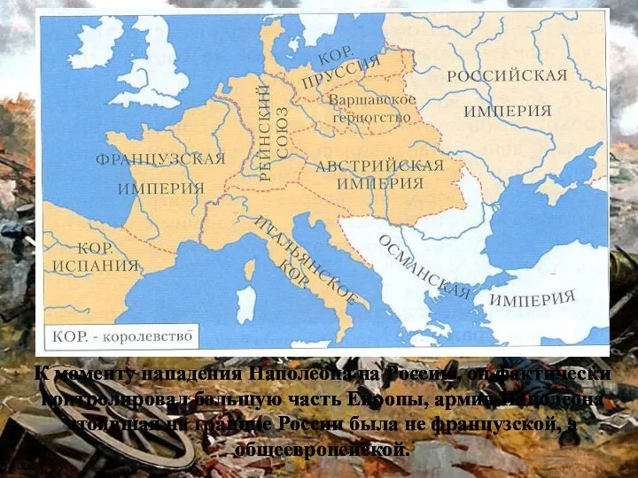 К моменту нападения Наполеона на Россию, он фактически контролировал большую часть Европы,
