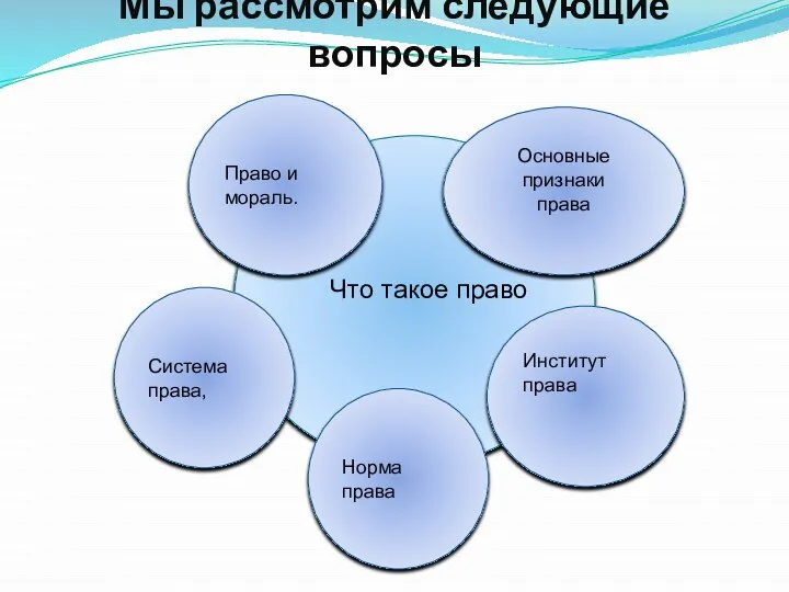 Мы рассмотрим следующие вопросы Что такое право Система права, Институт права Норма