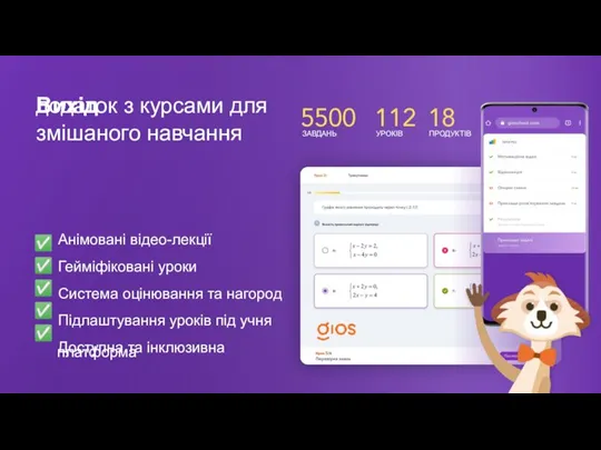 додаток з курсами для змішаного навчання Вихід 112 УРОКІВ 5500 ЗАВДАНЬ 18