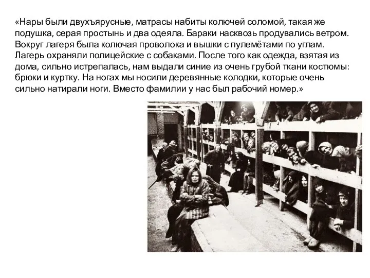 «Нары были двухъярусные, матрасы набиты колючей соломой, такая же подушка, серая простынь